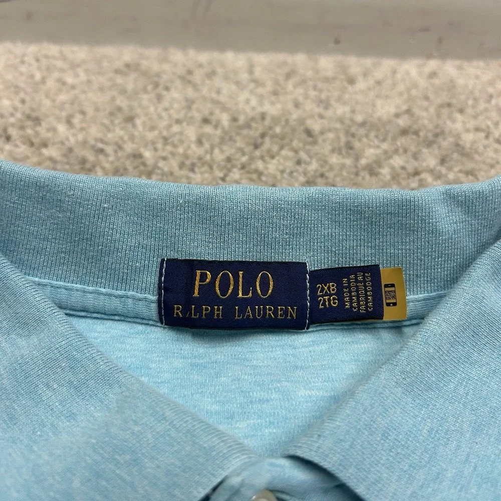 Polo Ralph Lauren Soft Cotton Polo Shirt Mens‎ 2XB Big Light Blue Short Sleeve